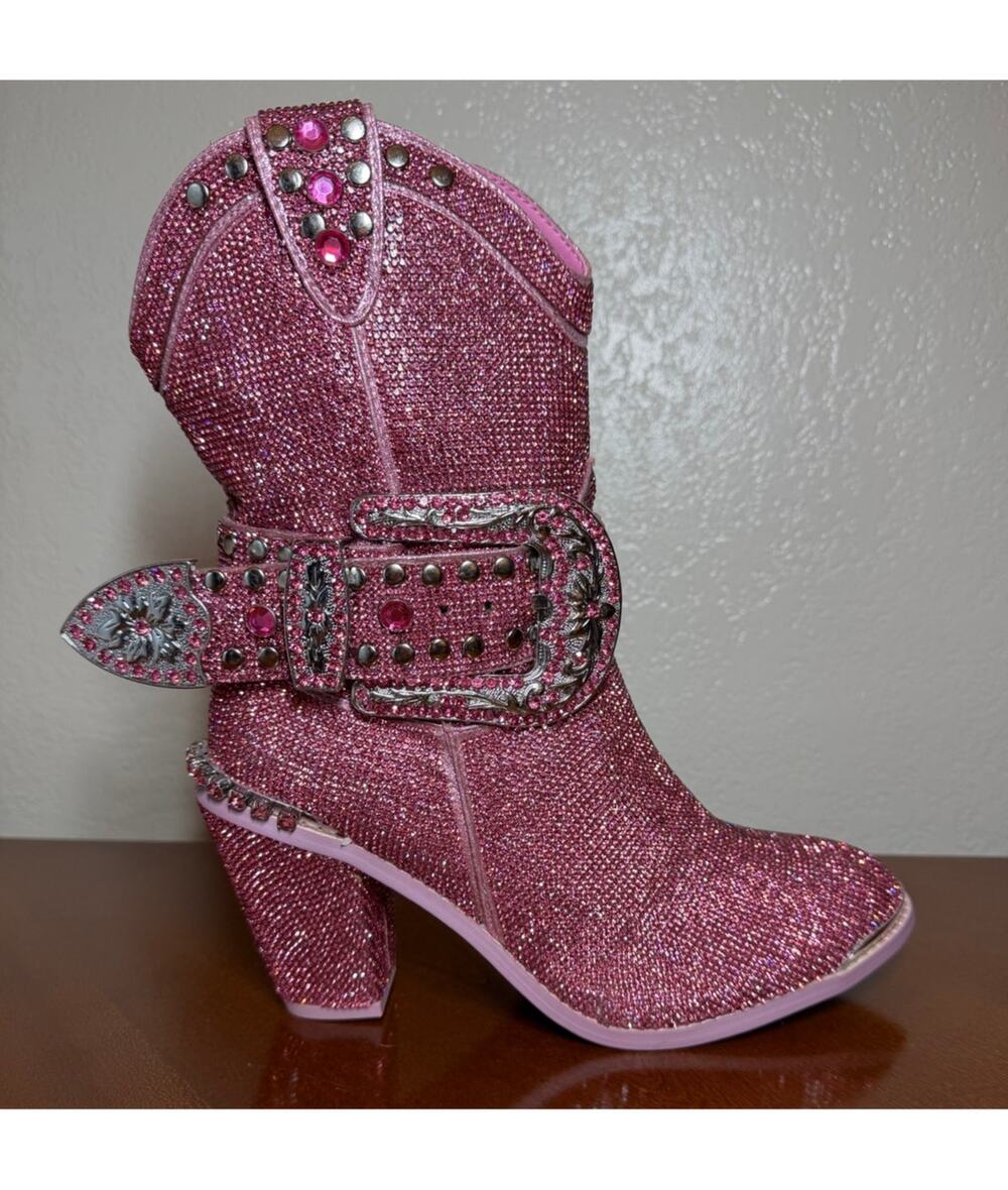 ClubEXX Sheriff Shine Cowboy Boots Pink Size 8M New In Box Rhinestones Bling